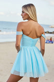 Off The Shoulder Light Blue A Line Homecoming Dress