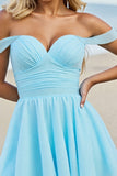 Off The Shoulder Light Blue A Line Homecoming Dress