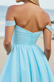 Off The Shoulder Light Blue A Line Homecoming Dress