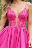 Fuchsia A Line Appliqued Mini Homecoming Dress