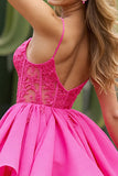 Fuchsia A Line Appliqued Mini Homecoming Dress
