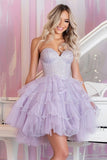 Sparkly Lilac Tulle Sweetheart Short Homecoming Dress with Ruffles