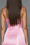 Pink Satin Bodycon Homecoming Dress With 3D Flowers