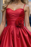 Red Spaghetti Straps A Line Homecoming Dress With 3D Flowers