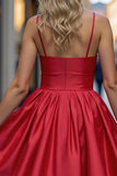 Red Spaghetti Straps A Line Homecoming Dress With 3D Flowers