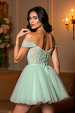 Light Green A Line Off The Shoulder Cocktail Dress With Appliques