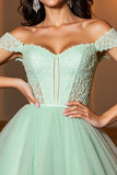 Light Green A Line Off The Shoulder Cocktail Dress With Appliques