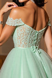 Light Green A Line Off The Shoulder Cocktail Dress With Appliques