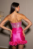 Sparkly Fuchsia Strapless Satin Bodycon Homecoming Dress With 3D Flowers