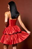 Red Spaghetti Straps Tiered Satin A Line Homecoming Dress