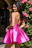 Fuchsia Strapless Keyhole Satin A Line Homecoming Dress