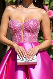 Fuchsia Strapless Keyhole Satin A Line Homecoming Dress