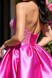 Fuchsia Strapless Keyhole Satin A Line Homecoming Dress
