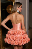 Orange Strapless Satin A Line Homecoming Dress With 3D Flowers