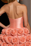 Orange Strapless Satin A Line Homecoming Dress With 3D Flowers
