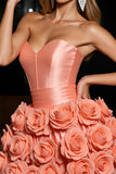 Orange Strapless Satin A Line Homecoming Dress With 3D Flowers