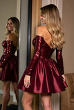 Burgundy Off The Shoulder Sequin A Line Homecoming Dress