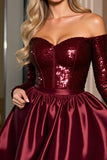 Burgundy Off The Shoulder Sequin A Line Homecoming Dress