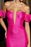 Off The Shoulder Fuchsia Satin Bodycon Short Homecoming Dress