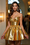 Golden Strapless Metallic A Line Homecoming Dress
