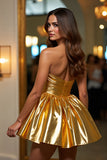 Golden Strapless Metallic A Line Homecoming Dress