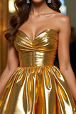 Golden Strapless Metallic A Line Homecoming Dress