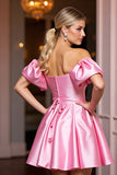 Off The Shoulder Pink Satin A Line Homecoming Dress