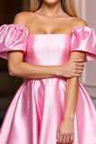 Off The Shoulder Pink Satin A Line Homecoming Dress