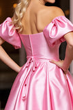 Off The Shoulder Pink Satin A Line Homecoming Dress