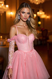 Pink Cold Shoulder Corset A Line Homecoming Dress With Appliques