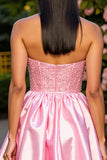 Pink Strapless Satin A Line Short Homecoming Dress