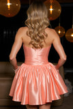 Orange Satin Strapless A Line Mini Homecoming Dress