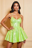 Sparkly Green Spaghetti Straps A Line Mini Homecoming Dress