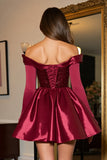 Sparkly Burgundy Satin Corset Beaded A Line Short Homecoming Dress