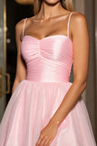 Pink A Line Tulle Spaghetti Straps Short Homecoming Dress