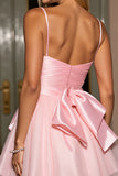 Pink A Line Tulle Spaghetti Straps Short Homecoming Dress