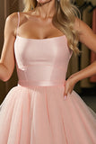 Blush A Line Tulle Spaghetti Straps Short Homecoming Dress