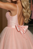 Blush A Line Tulle Spaghetti Straps Short Homecoming Dress