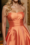 Orange Satin A Line Strapless Short Homecoming Dress