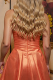 Orange Satin A Line Strapless Short Homecoming Dress