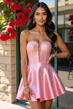 Strapless Beaded A Line Pink Homecoming Dress