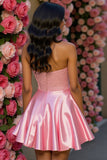 Strapless Beaded A Line Pink Homecoming Dress