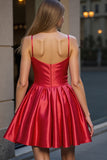 Red Spaghetti Straps Satin A Line Homecoming Dress