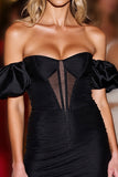Off The Shoulder Corset Little Black Dress with Puff Sleeves