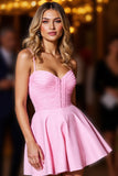 Pink A Line Ruched Cute Homecoming Dress