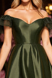 Off The Shoulder Satin Army Green Cocktail Dress
