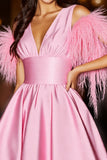 Pink Cute Homecoming Dress with Feathers