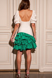 White A Line Short Sleeves Cocktail Dress with Ruffles