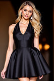 Halter Black Satin A Line Homecoming Dress