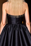 Halter Black Satin A Line Homecoming Dress